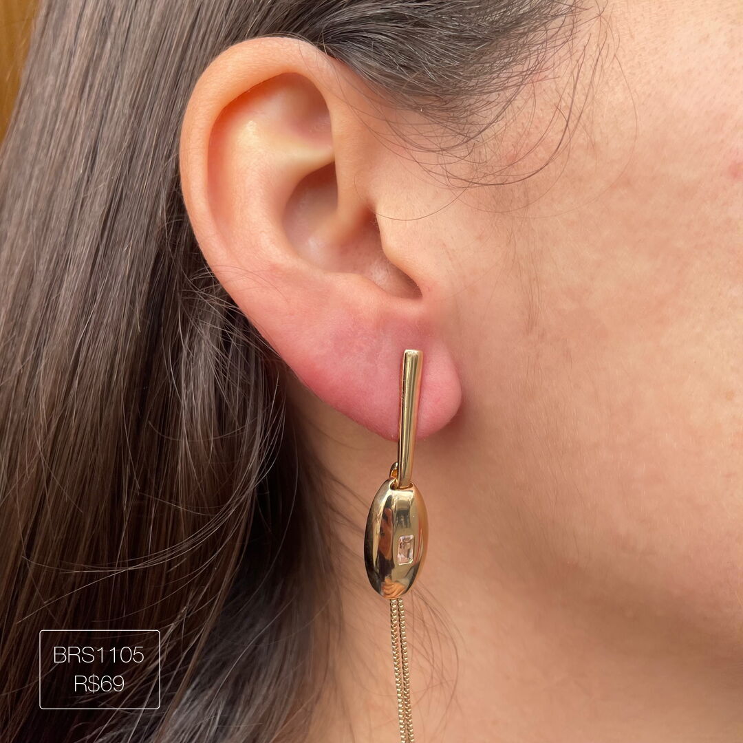 Brinco Oval Com Pendente Fios Esplendor Dourado